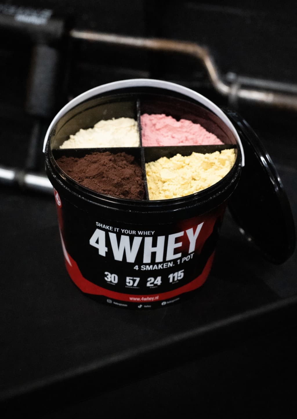 Whey protein voor spieropbouw met 4 zelfgekozen smaken in één pot